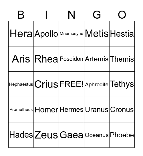 Greek Mythology Bingo Card