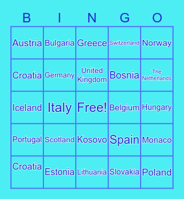 Countries of Europe Bingo Card