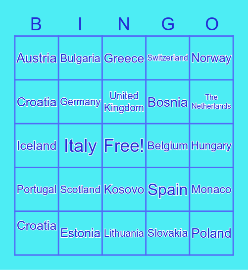 Countries of Europe Bingo Card