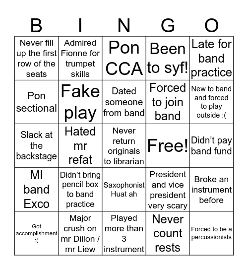 MI Band 🎼 Bingo Card