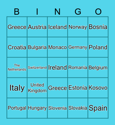 Countries of Europe Bingo Card