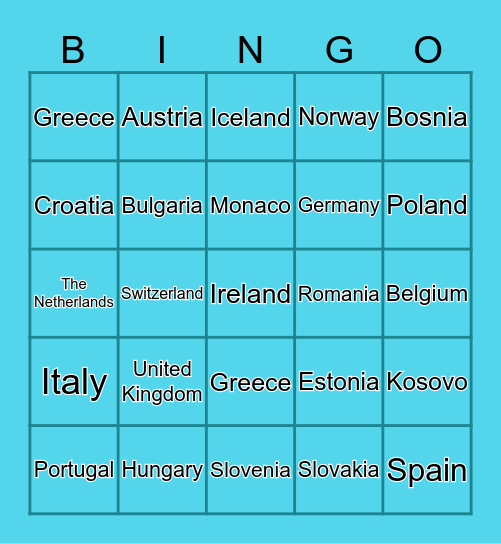 Countries of Europe Bingo Card