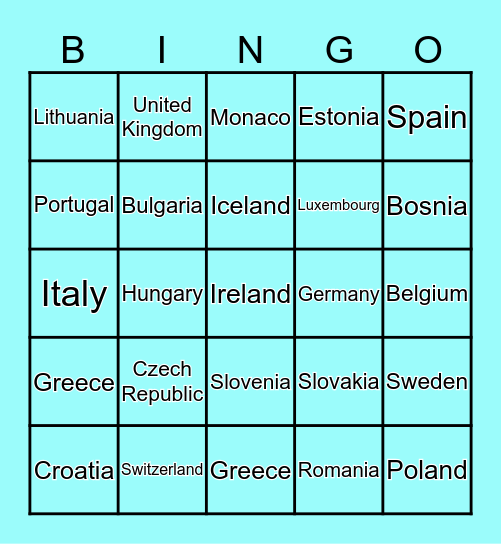 Countries of Europe Bingo Card