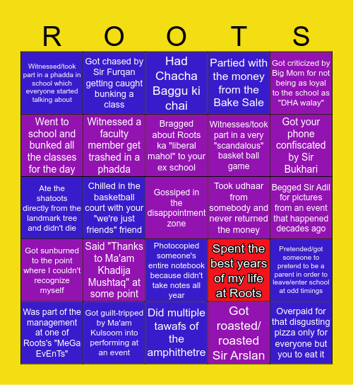 Roots Ivy Faisalabad Bingo Card