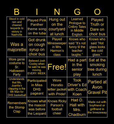 DeQueen High 💛🐆💛 Bingo Card