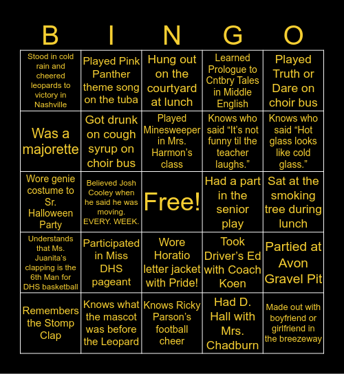 DeQueen High 💛🐆💛 Bingo Card