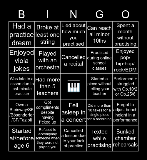 Pianists' Bingo Card