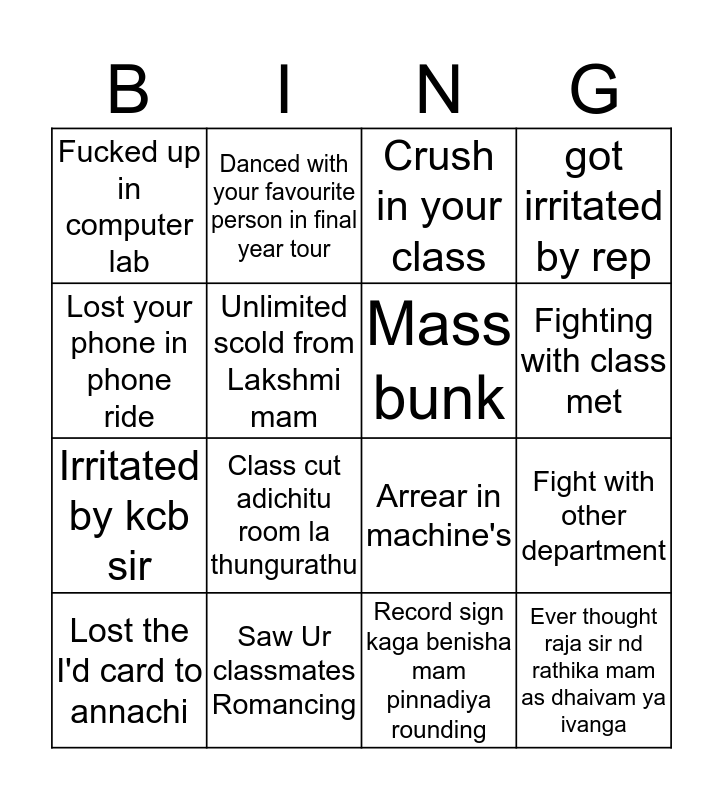 SSIET EEE Bingo Card