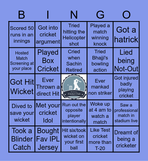 Cricket Bingo Card