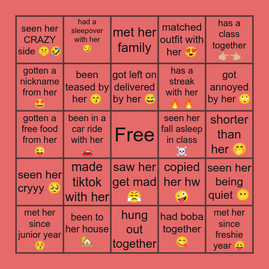 Wendy’s Friend Bingo 😙 Bingo Card
