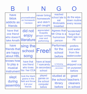 COMPASSVALE SECONDARY Bingo Card