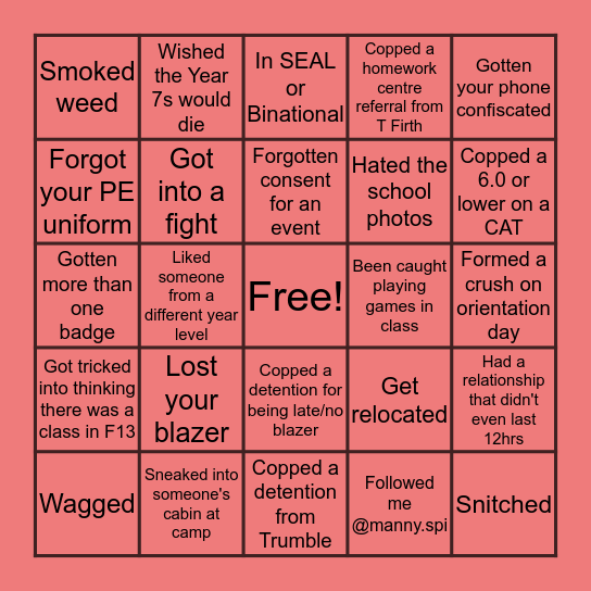 Auburn High School Bingo Card