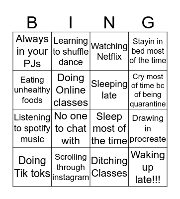 Bored In A House Bingo Card