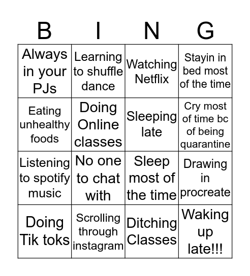 Bored In A House Bingo Card