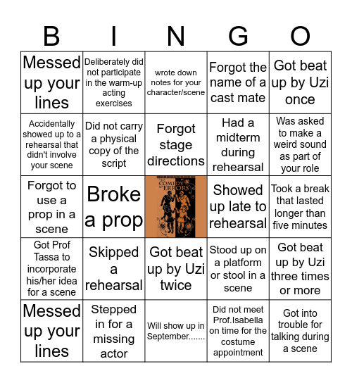 Comedy of Errors Bingo Card