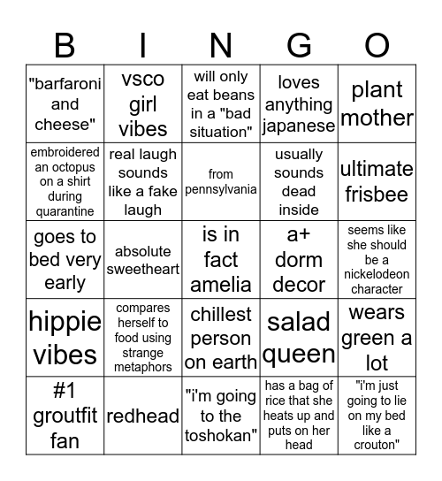 ameliaca bingo! Bingo Card