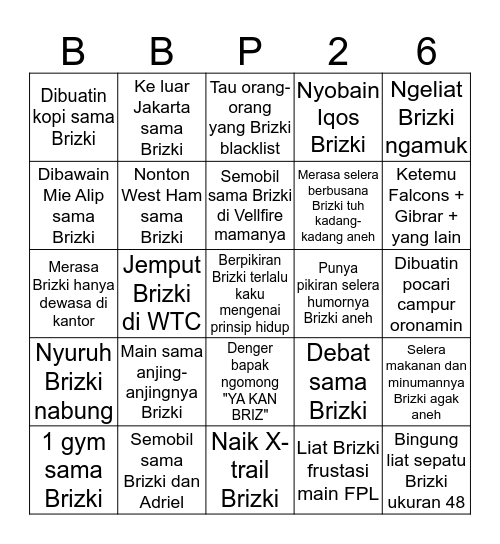 Brizki Bingo Card