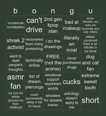 jorts updated bongu Bingo Card