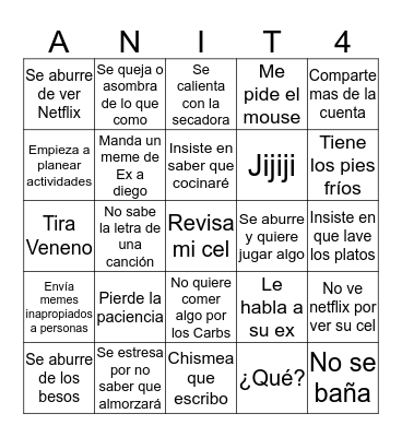 Anamichi Bingo Card