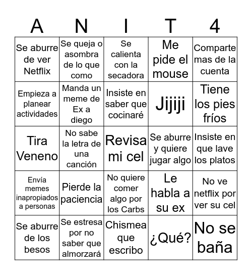 Anamichi Bingo Card