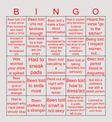 The Patriarchy Bingo Card