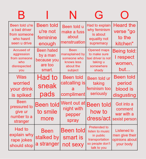 The Patriarchy Bingo Card