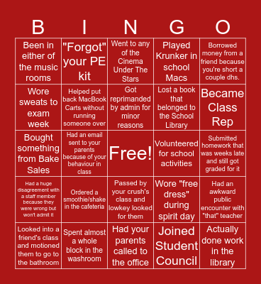 Canadian Int'l School Bingo Card