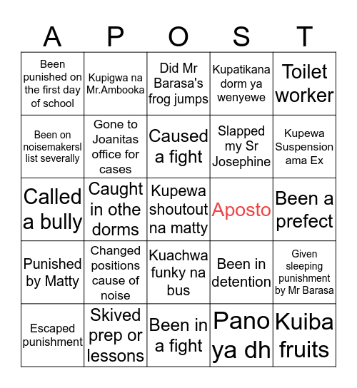 Aposto Bingo Card