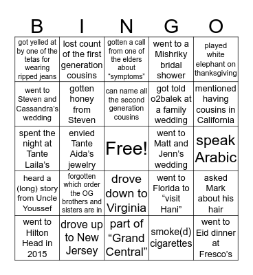 YOUSSEF FAMILY BINGO Card