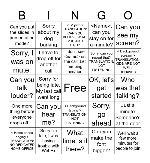 Remote Bingo Card