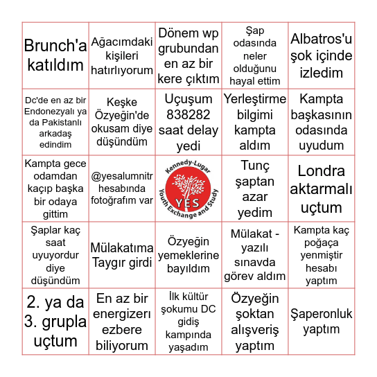 Yes Türkiye Bingo Card