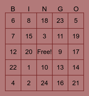 FRIDAY BINGO FUN Bingo Card