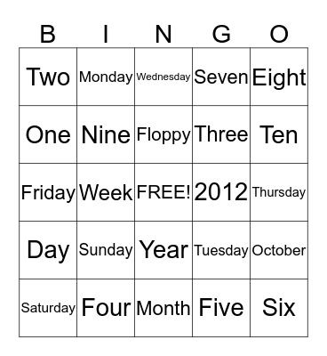 A B C English Bingo Card