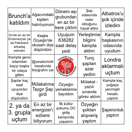 YES Türkiye Bingo Card