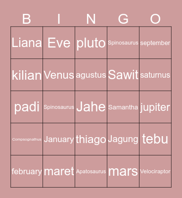 Jul's bingo Card