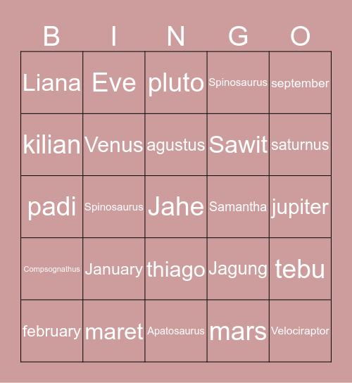 Jul's bingo Card