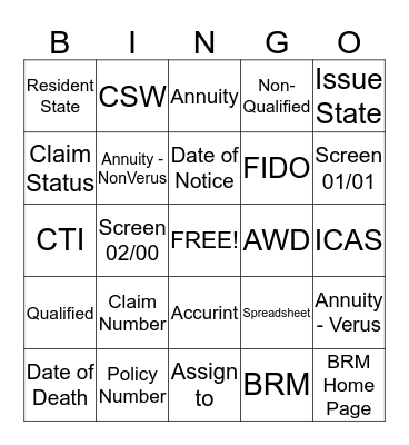 BRM BINGO Card