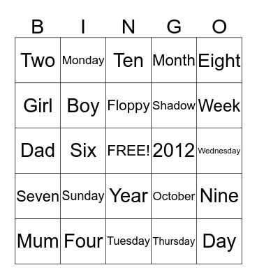 A B C English Bingo Card