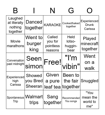 Carissa Bingo Card