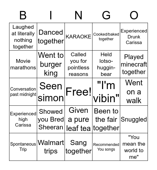 Carissa Bingo Card
