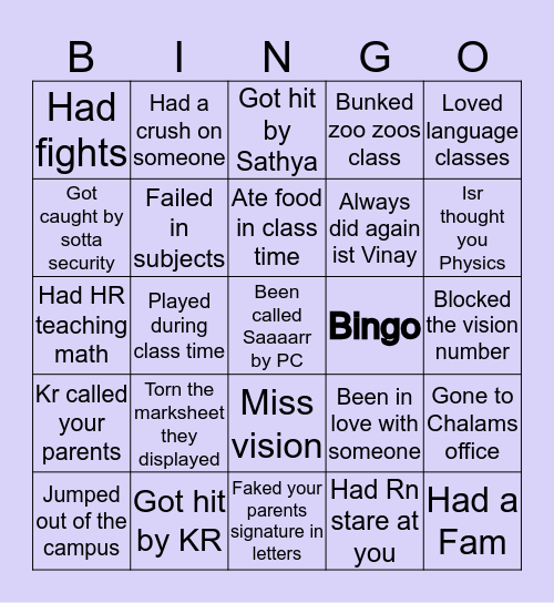 Untitled Bingo Card