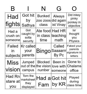 Vision Bingo!! Bingo Card