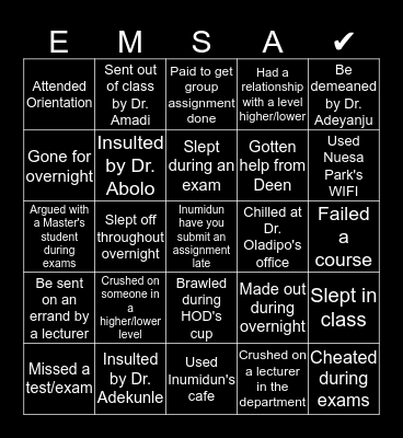 Emsa Chronicles Bingo Card