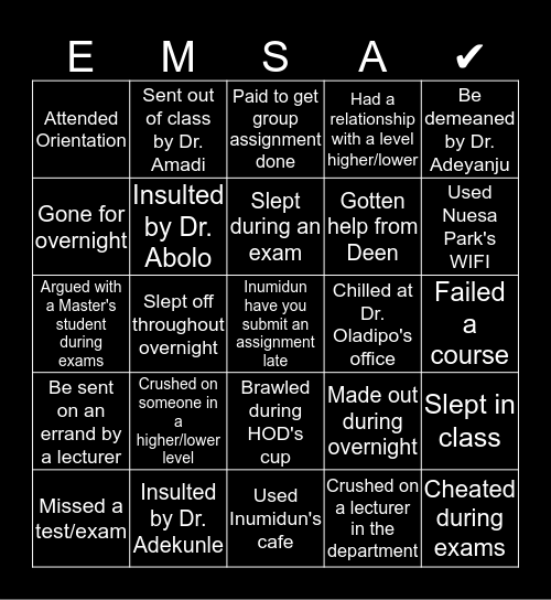 Emsa Chronicles Bingo Card