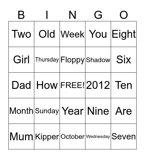 A B C English Bingo Card