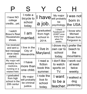 First Day of School Autographs Bingo Card