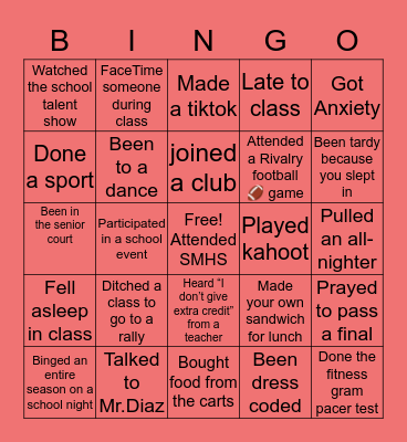 SMHS Bingo Card