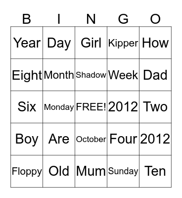 A B C English Bingo Card