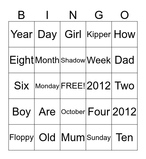 A B C English Bingo Card