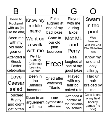 O L I V I A ‘ S Bingo Card